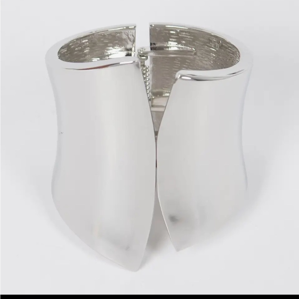 1247. Wide Sculptural Silver Tone Cuff Bracelet